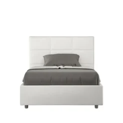 Letto 120x190cm a una piazza e mezza con giroletto in similpelle bianco LIT189