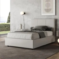 Letto 120x190cm a una piazza e mezza con giroletto in similpelle bianco LIT189