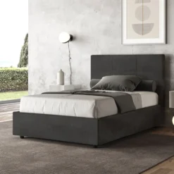 Letto 120x210cm a una piazza e mezza con giroletto in microfibra grigio LIT199