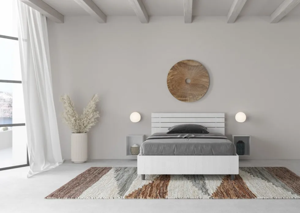 Letto 120x200cm a una piazza e mezza testata dritta bianco frassino LIT253
