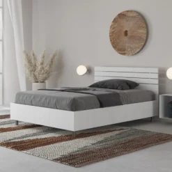 Letto 120x200cm a una piazza e mezza testata dritta bianco frassino LIT253