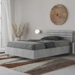 Letto 120x190cm a una piazza e mezza testata inclinata cemento LIT251