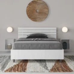 Letto 120x190cm a una piazza e mezza testata dritta bianco frassino LIT249