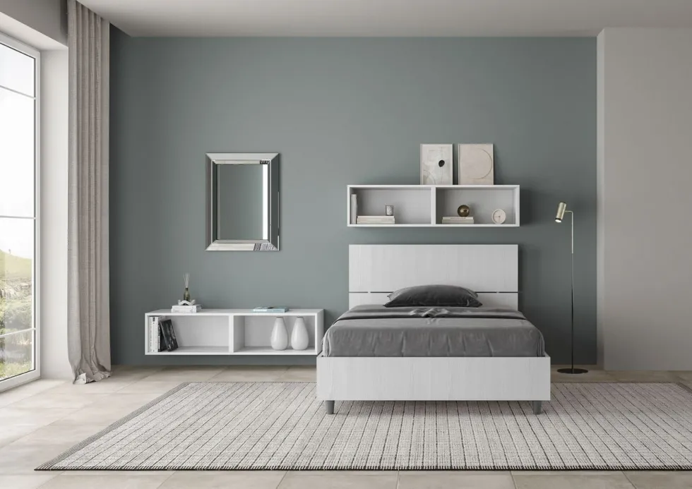 Letto 120x200cm a una piazza e mezza testiera inclinata bianco frassino LIT247