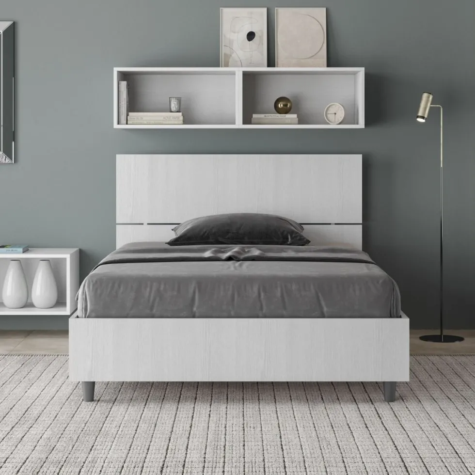 Letto 120x200cm a una piazza e mezza testiera inclinata bianco frassino LIT247