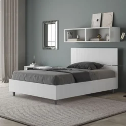Letto 120x200cm a una piazza e mezza testiera dritta bianco frassino LIT245