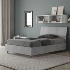 Letto 120x190cm a una piazza e mezza testiera inclinata cemento LIT243