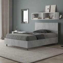 Letto 120x190cm a una piazza e mezza testiera dritta cemento LIT241