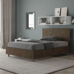 Letto 120x190cm a una piazza e mezza testiera dritta noce LIT241