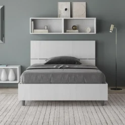 Letto 120x190cm a una piazza e mezza testiera dritta bianco frassino LIT241
