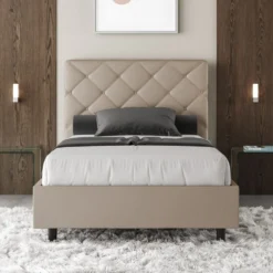 Letto 120x190cm a una piazza e mezzo con testiera a rombo tortora LIT213