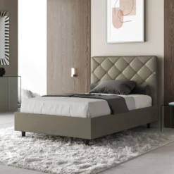 Letto 120x190cm a una piazza e mezzo con testiera a rombo cappuccino LIT213