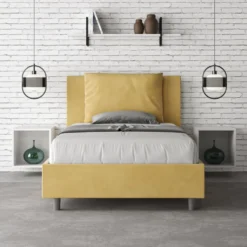 Letto 120x190cm a una piazza e mezzo con cuscino in microfibra ocra LIT161
