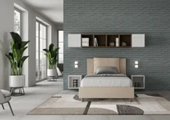 Letto 120x210cm a una piazza e mezzo con cuscino in similpelle tortora LIT167