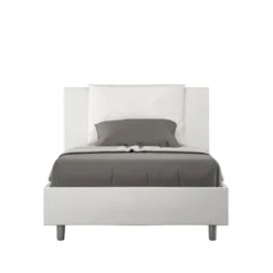 Letto 120x210cm a una piazza e mezzo con cuscino in similpelle bianco LIT167