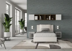 Letto 120x200cm a una piazza e mezzo con cuscino in similpelle bianco LIT163