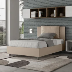 Letto 120x190cm a una piazza e mezzo con cuscino in similpelle tortora LIT159