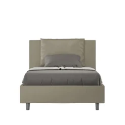 Letto 120x190cm a una piazza e mezzo con cuscino in similpelle cappuccino LIT159