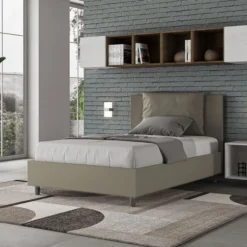 Letto 120x190cm a una piazza e mezzo con cuscino in similpelle cappuccino LIT159