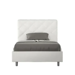Letto 120x210cm a una piazza e mezzo con testiera a rombo bianco LIT217