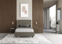 Letto 120x200cm a una piazza e mezzo con testiera a rombo cappuccino LIT215