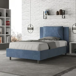 Letto 120x190cm a una piazza e mezzo con cuscino in microfibra blu LIT161