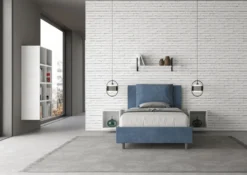 Letto 120x190cm a una piazza e mezzo con cuscino in microfibra blu LIT161