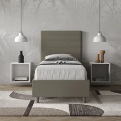 Letto 80x190cm a una piazza imbottito in similpelle cappuccino LIT55