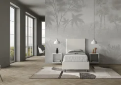 Letto 80x190cm a una piazza imbottito in similpelle bianco LIT55