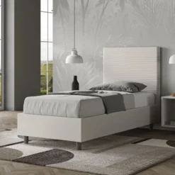 Letto 80x190cm a una piazza imbottito in similpelle bianco LIT55