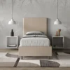 Letto 80x200cm a una piazza imbottito in similpelle tortora LIT57