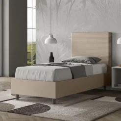 Letto 80x190cm contenitore a una piazza imbottito in similpelle tortora LIT56