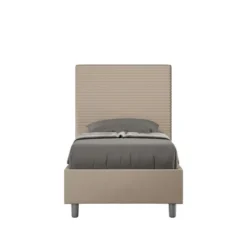 Letto 80x190cm contenitore a una piazza imbottito in similpelle tortora LIT56