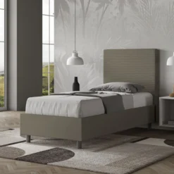 Letto 80x190cm contenitore a una piazza imbottito in similpelle cappuccino LIT56