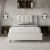 Letto 120x210cm contenitore con bottoni in similpelle bianco LIT176