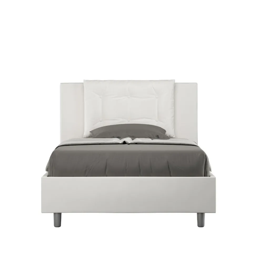 Letto 120x210cm contenitore con bottoni in similpelle bianco LIT176