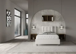 Letto 120x200cm contenitore con bottoni in similpelle bianco LIT174