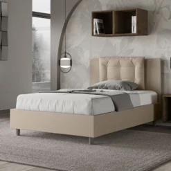 Letto 120x200cm contenitore con bottoni in similpelle tortora LIT174