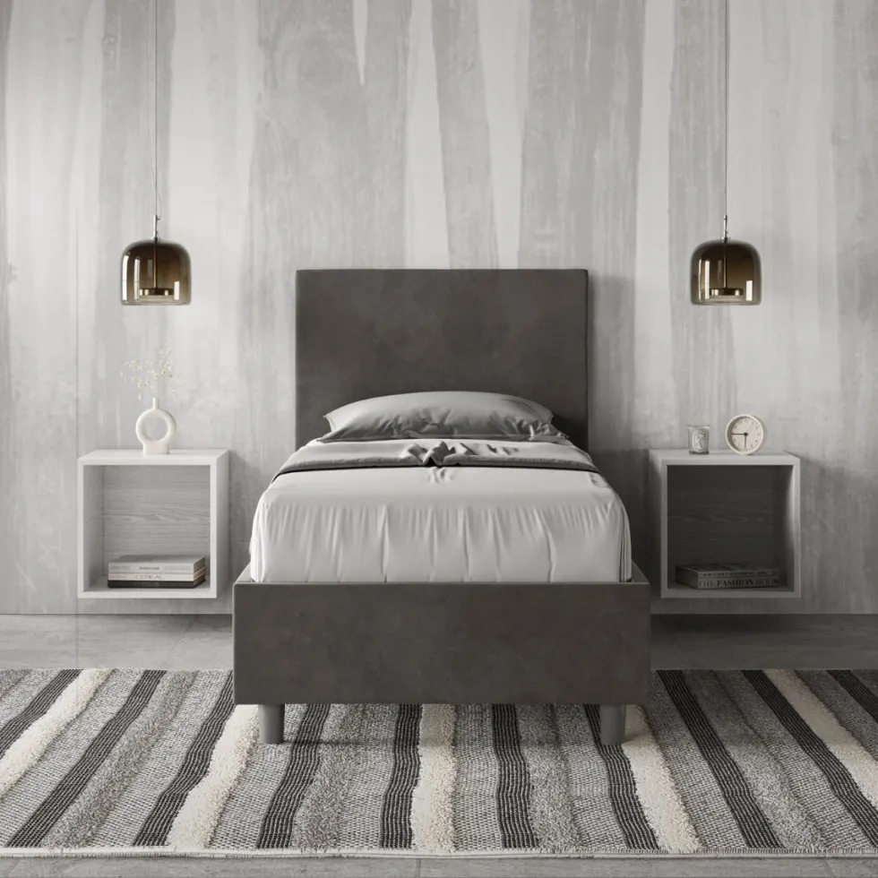 Letto 90x210cm contenitore con cuscino imbottito in microfibra grigio LIT110