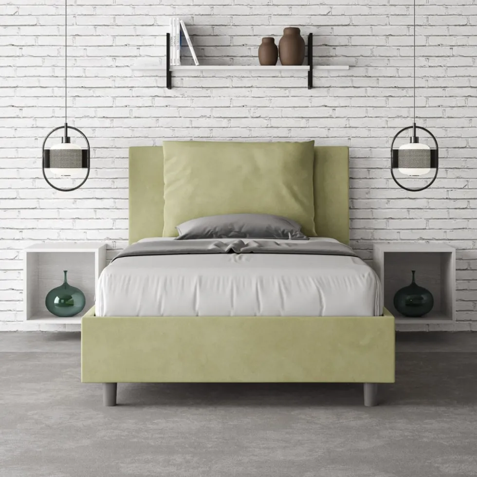 Letto 120x190cm contenitore con cuscino in microfibra tè verde LIT162