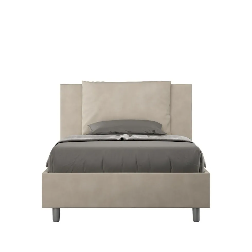 Letto 120x190cm contenitore con cuscino in microfibra sabbia beige LIT162