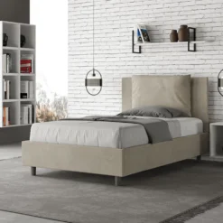 Letto 120x190cm contenitore con cuscino in microfibra sabbia beige LIT162