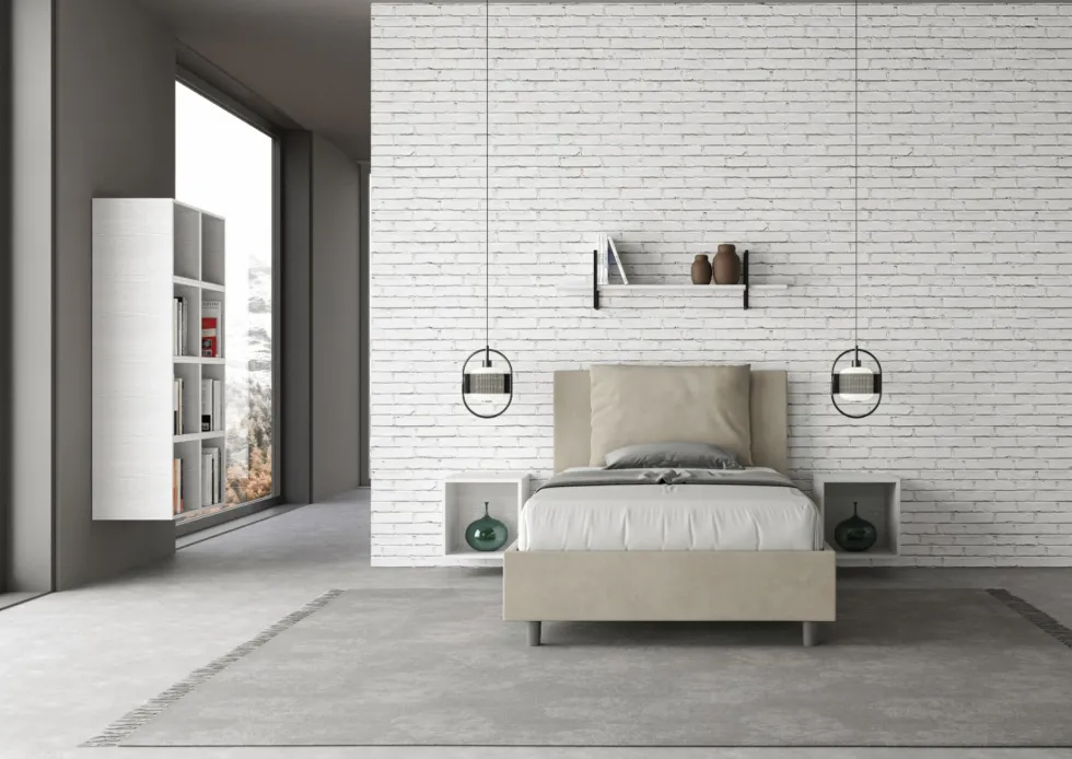 Letto 120x190cm contenitore con cuscino in microfibra sabbia beige LIT162