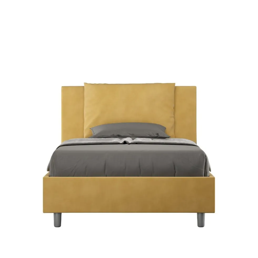 Letto 120x190cm contenitore con cuscino in microfibra ocra LIT162