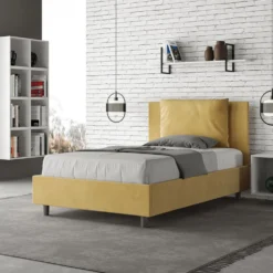 Letto 120x190cm contenitore con cuscino in microfibra ocra LIT162