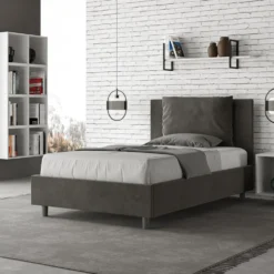 Letto 120x190cm contenitore con cuscino in microfibra grigio LIT162