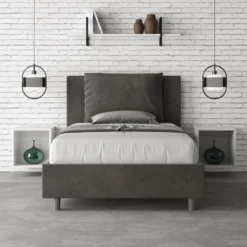 Letto 120x190cm contenitore con cuscino in microfibra grigio LIT162