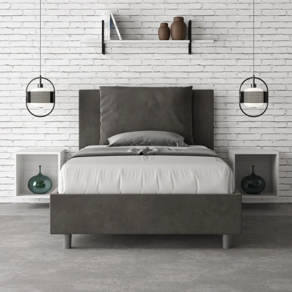 Letto 120x190cm contenitore con cuscino in microfibra grigio LIT162