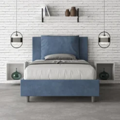 Letto 120x190cm contenitore con cuscino in microfibra blu LIT162