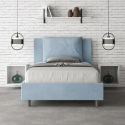 Letto 120x190cm contenitore con cuscino in microfibra azzurro LIT162